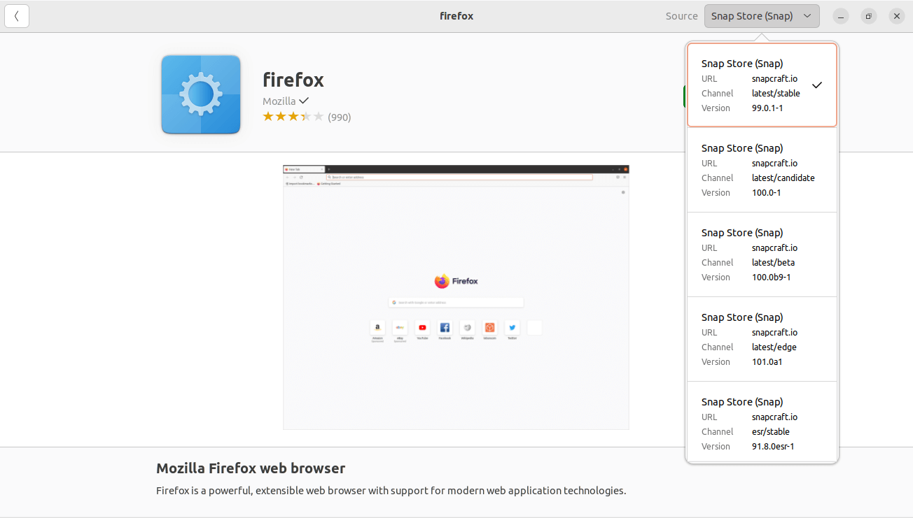 نسخ فايرفوكس المتاحة في متجر البرامج